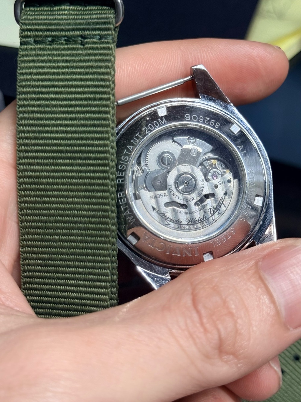 Invicta Silver-Tone Automatic Watch with Olive Green Nylon Strap